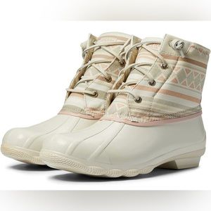 Sperry Top Sider Women's Duck Boots Tan Pink Pattern Syren Gulf Playa 7.5